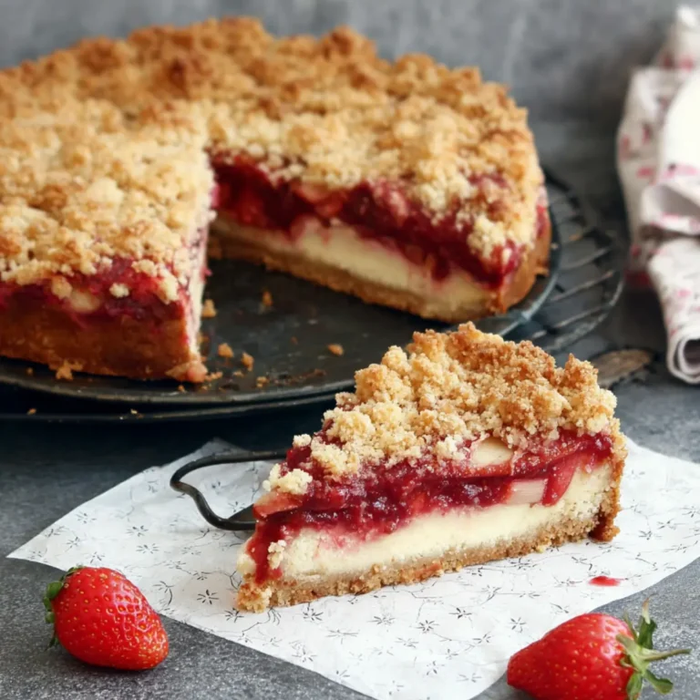 Erdbeer Rhabarber Käsekuchen mit Streuseln