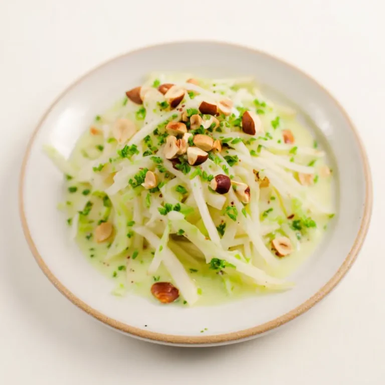 Kohlrabi Gurkensalat mit Buttermilchdressing und Haselnüssen