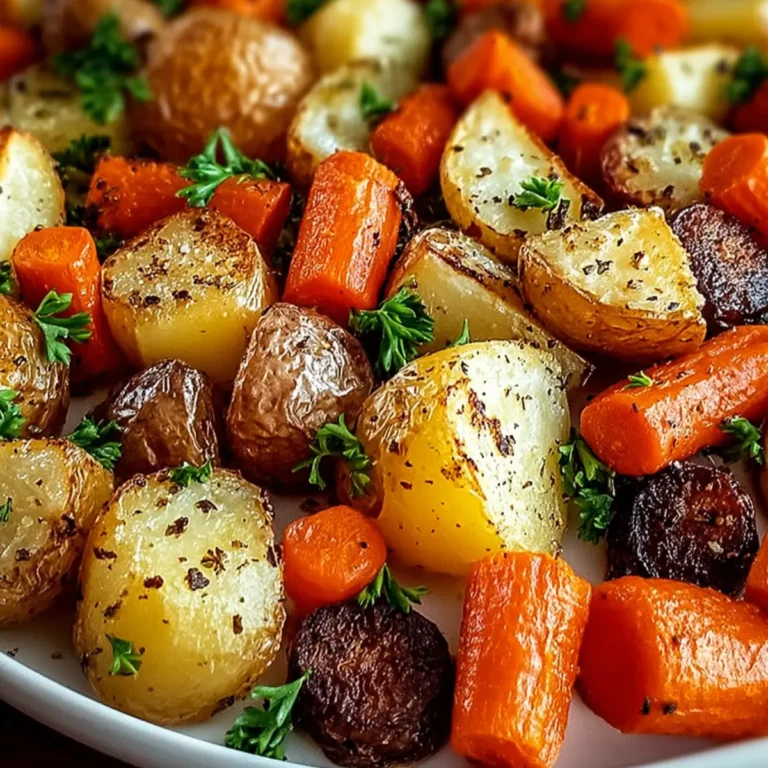 Ofengeröstete Zwiebeln, Karotten und Kartoffeln