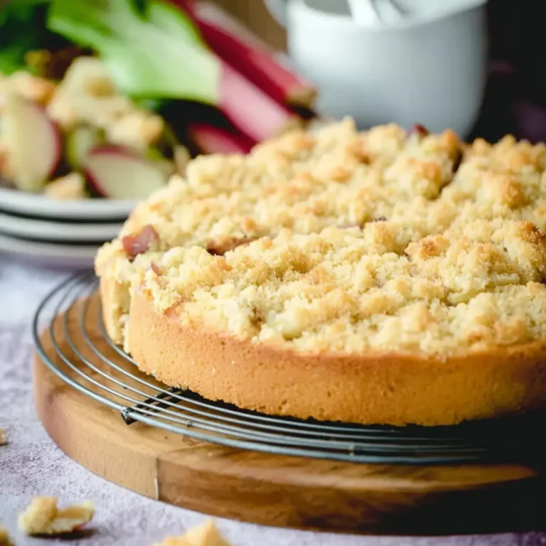 Rhabarberkuchen mit Streusel in der Springform