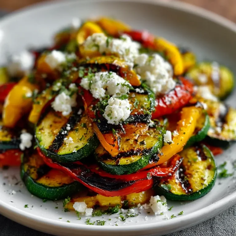 Gegrillter Zucchini Paprika Salat mit Feta
