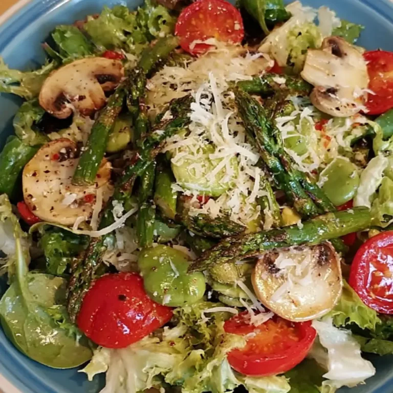 Gemischter grüner Salat mit angebratenem grünen Spargel