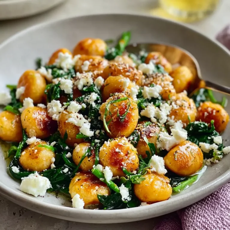 Knusprige Gnocchi mit Spinat und Feta