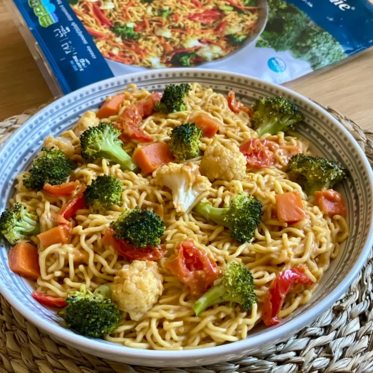 Mie Nudeln mit Erdnusssauce und Gemüse
