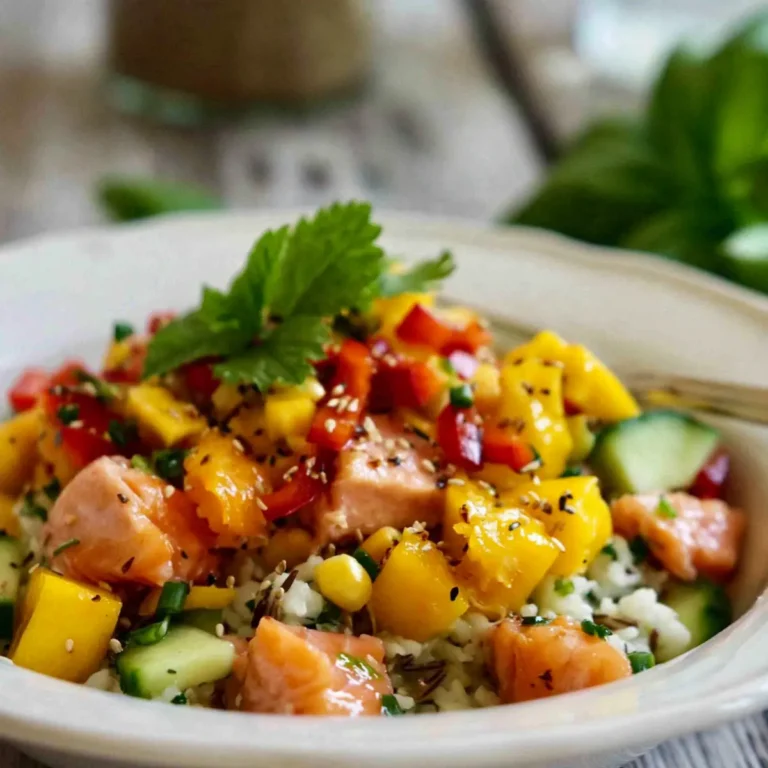 Reissalat mit Lachs und Mango