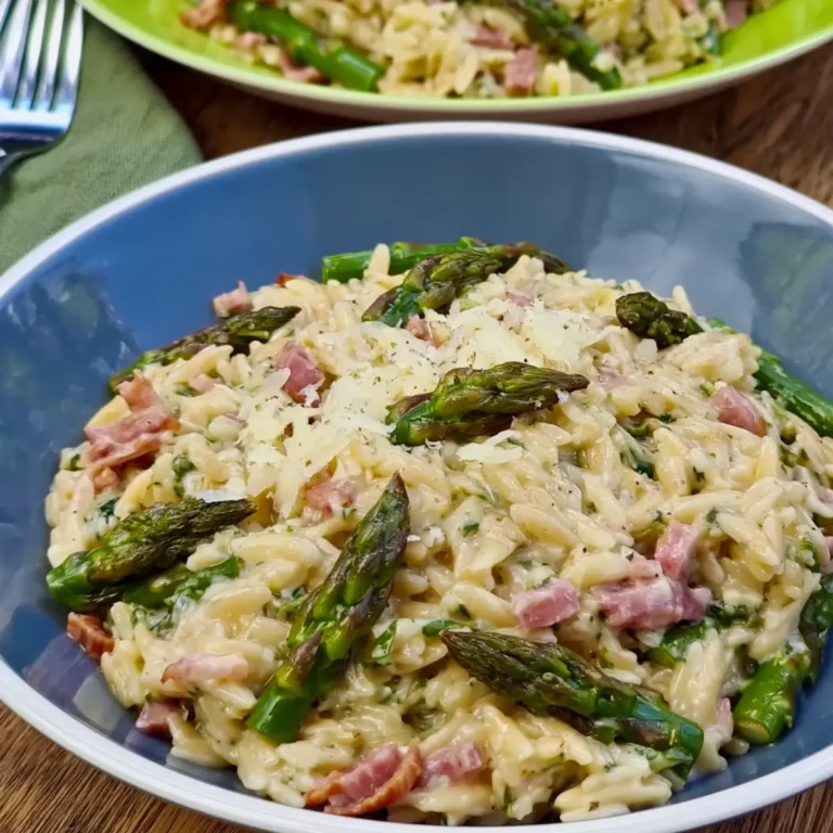 Spargel Orzo Pasta mit Schinken