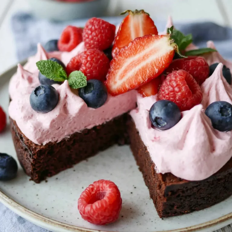 Brownie mit Himbeerschaum