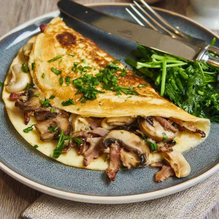 Herzhafte Pfannkuchen mit Speck und Champignons