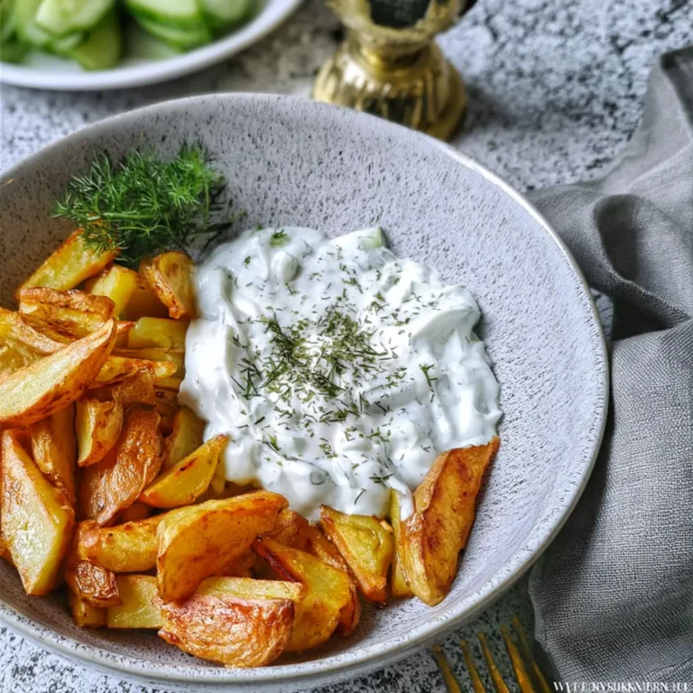 Kartoffelspalten mit Gurkendip
