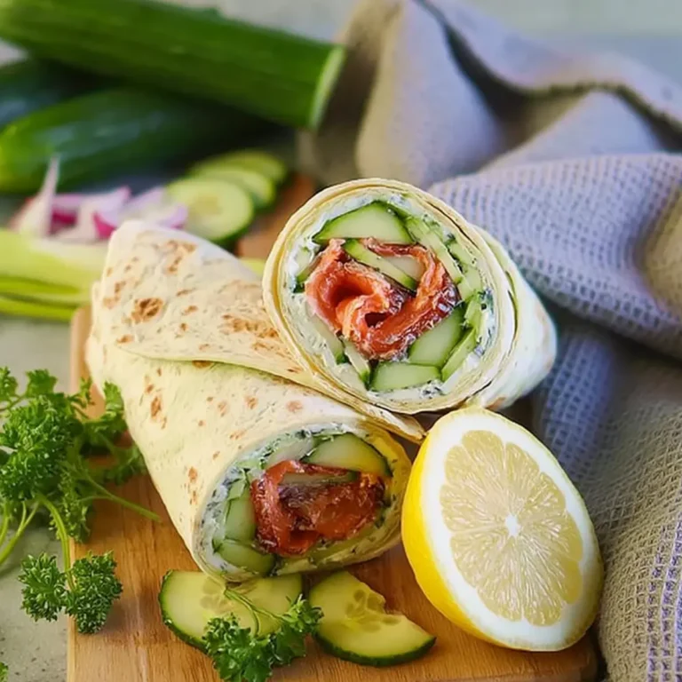Wraps mit Frischkäse, Gurken und Räucherlachs