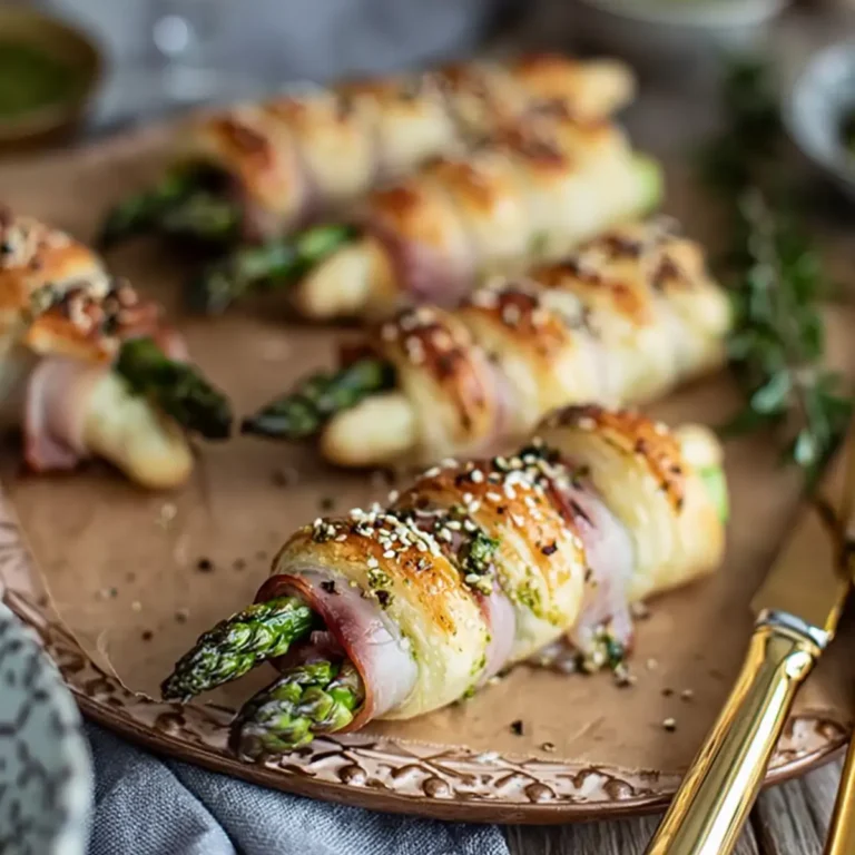 Grüner Spargel Blätterteig Stangen mit Schinken und Pesto
