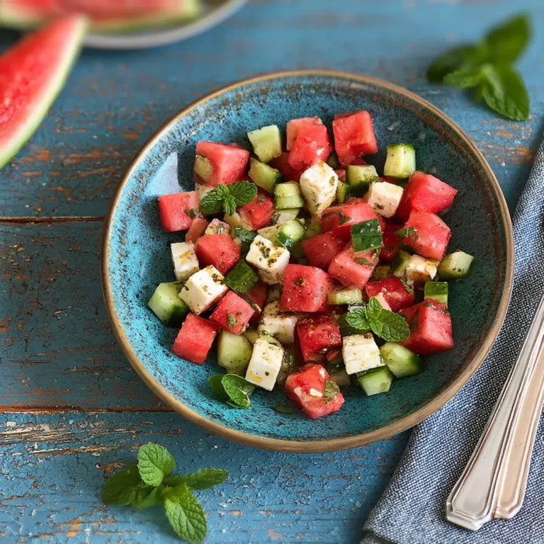 Wassermelonen Feta Salat mit Gurke und Minze